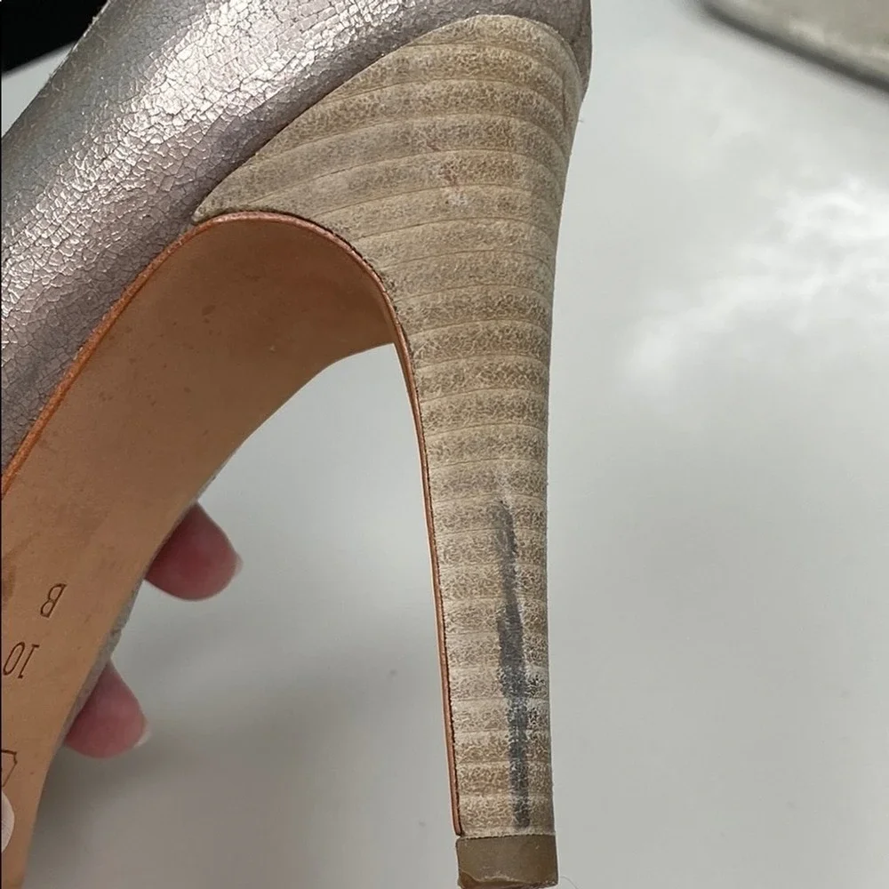Coach Adina Crackled Metallic Champagne Leather Pointed‎ Toe Pumps Shimmer Sz 10